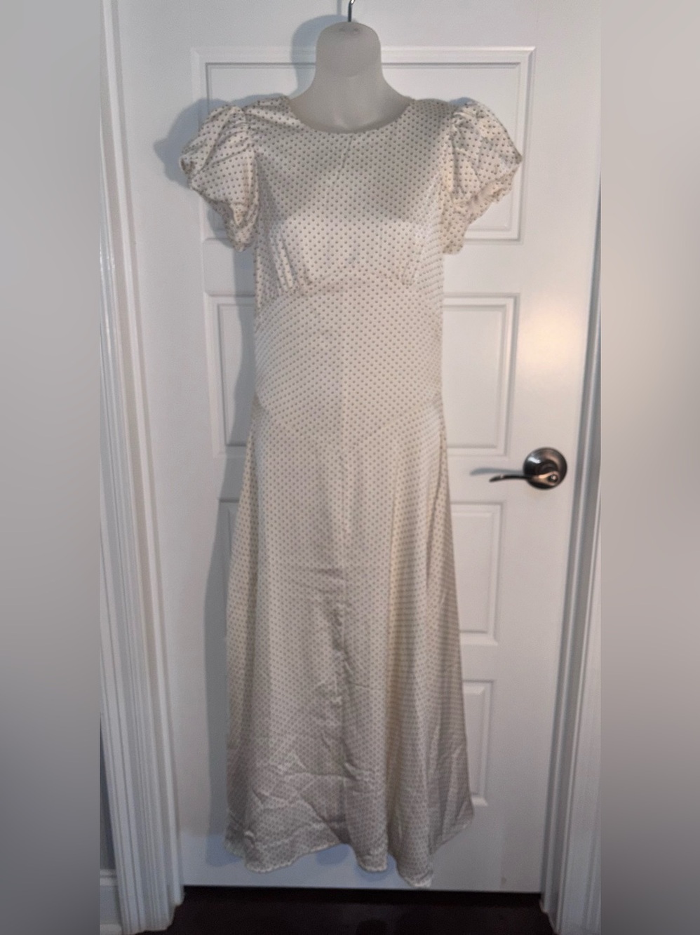 Loucia Fit & Flare Lined Polka Dot Maxi Dress Size S NWT